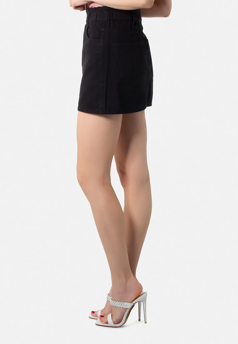 Black Raw Hem Denim Skirt