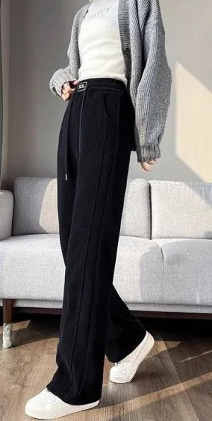 Black Textured Wide Leg Jogger