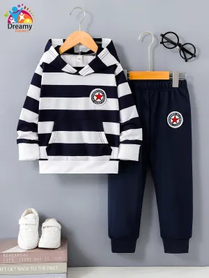 Boy's Set, Striped Long Sleeve Hoodie And Joggers FS