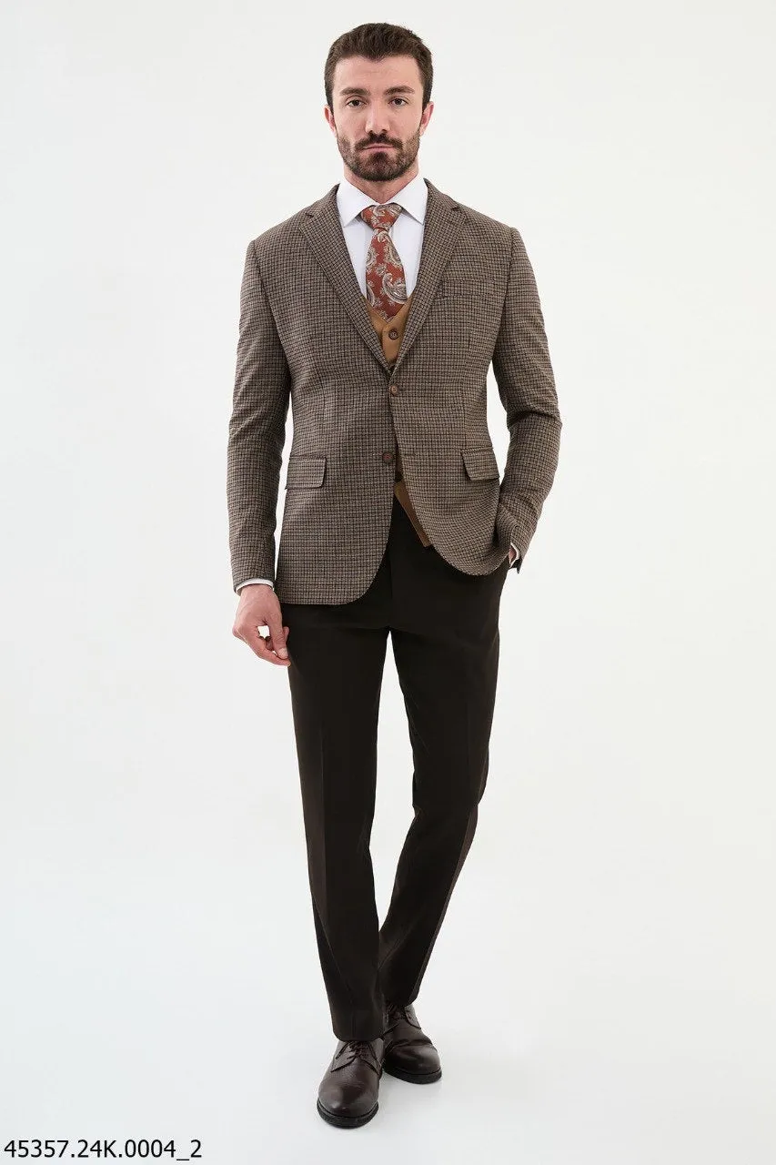 Brabion Diego Brown 3 Piece Shepherd’s Check Wool Suit