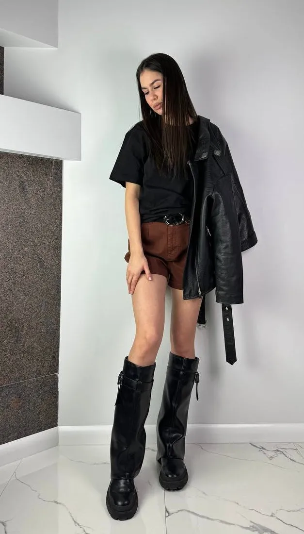 Brown denim shorts
