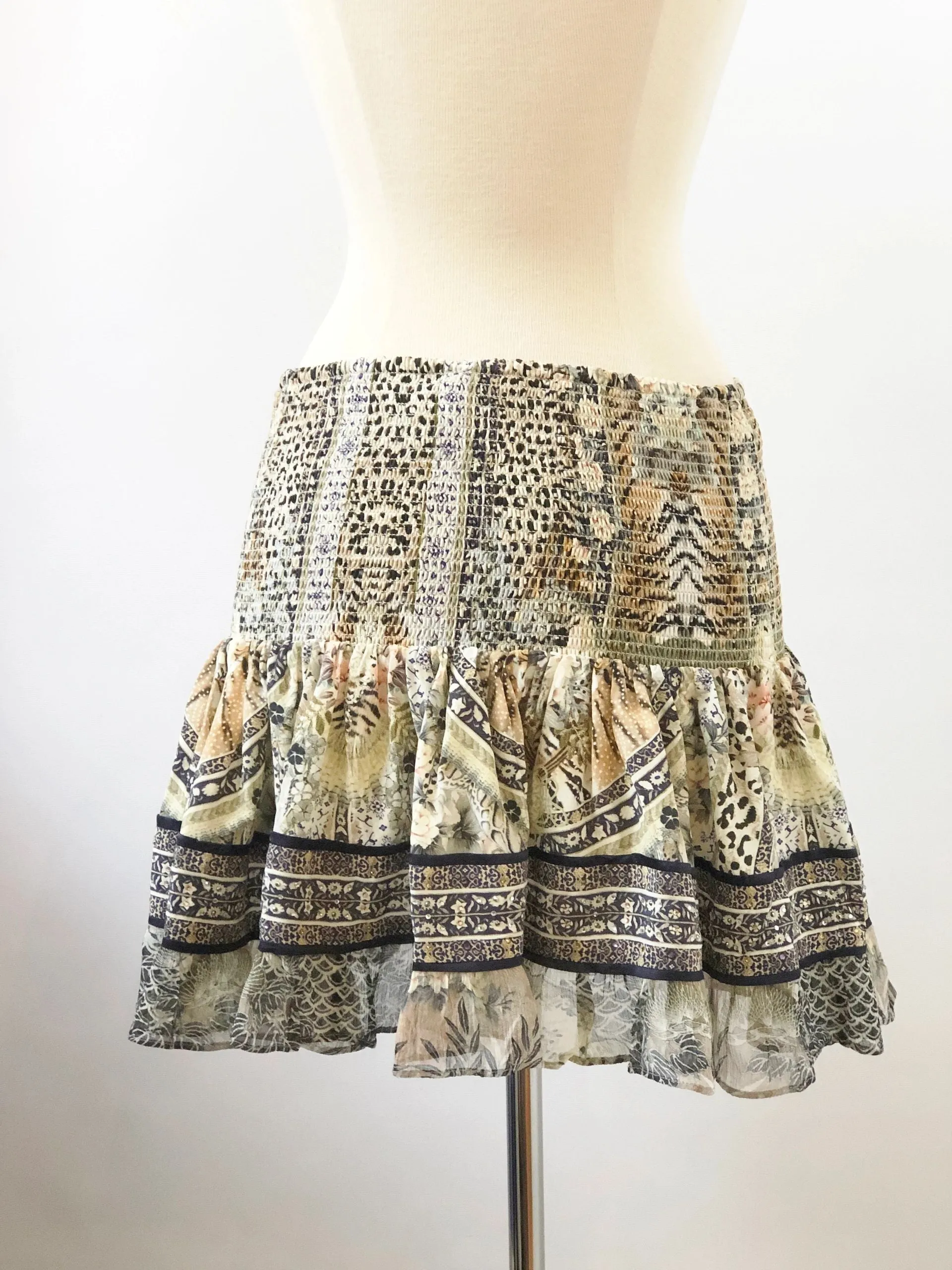 Camilla Shirred Floral Print Mini Skirt Size M