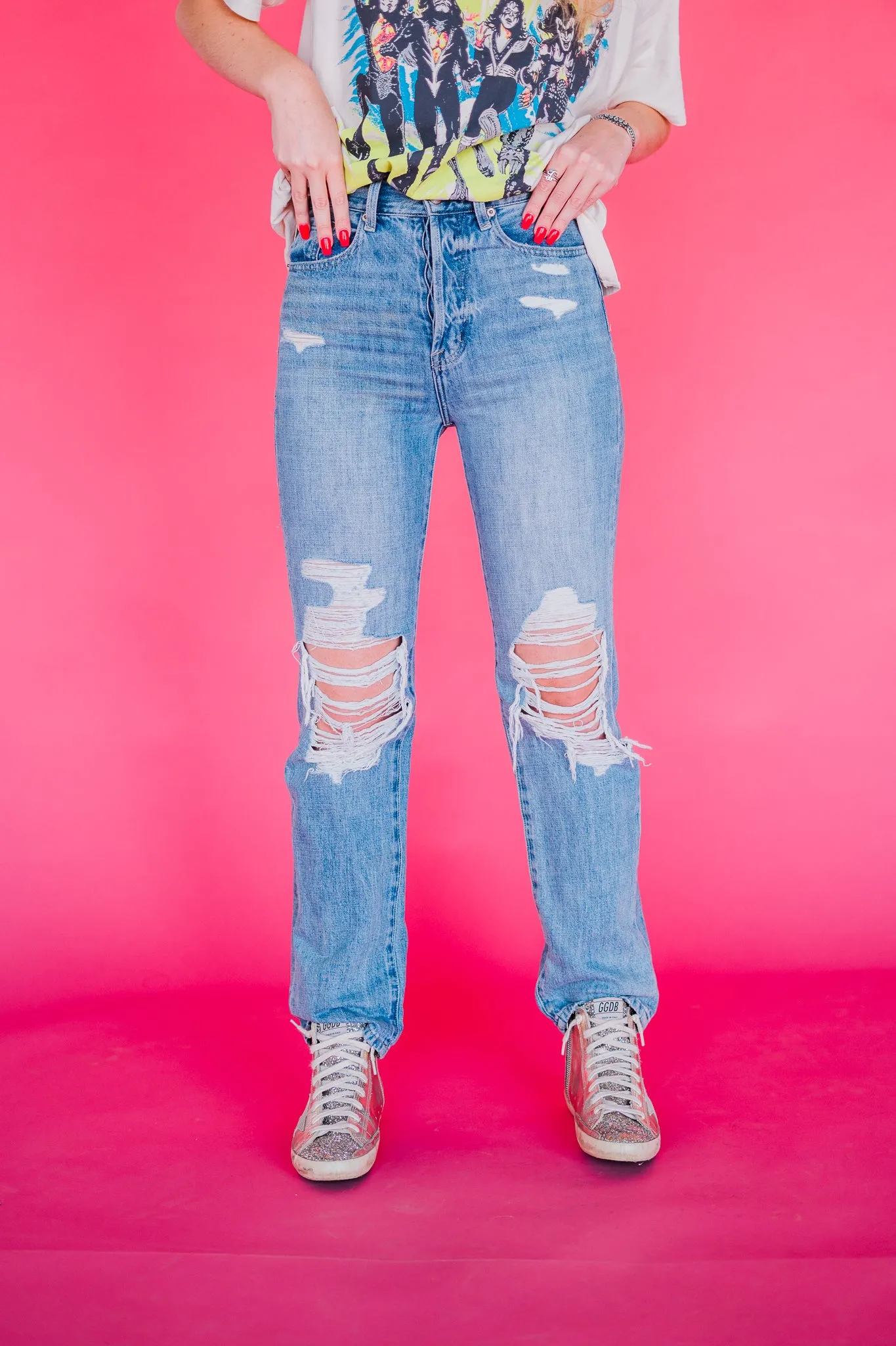Cassie Super High Rise Straight Jean - Lucca Distressed