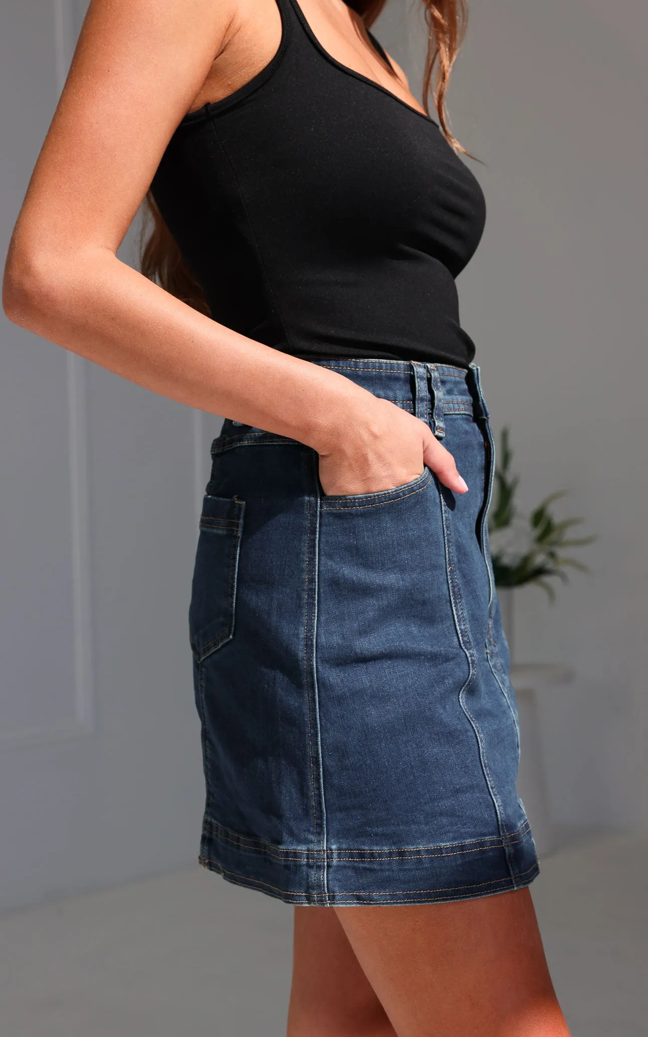 Charleston Denim Mini Skirt - Dark Blue