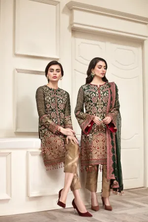 Chiffon Party Wear in Bottle Green Color #M0095