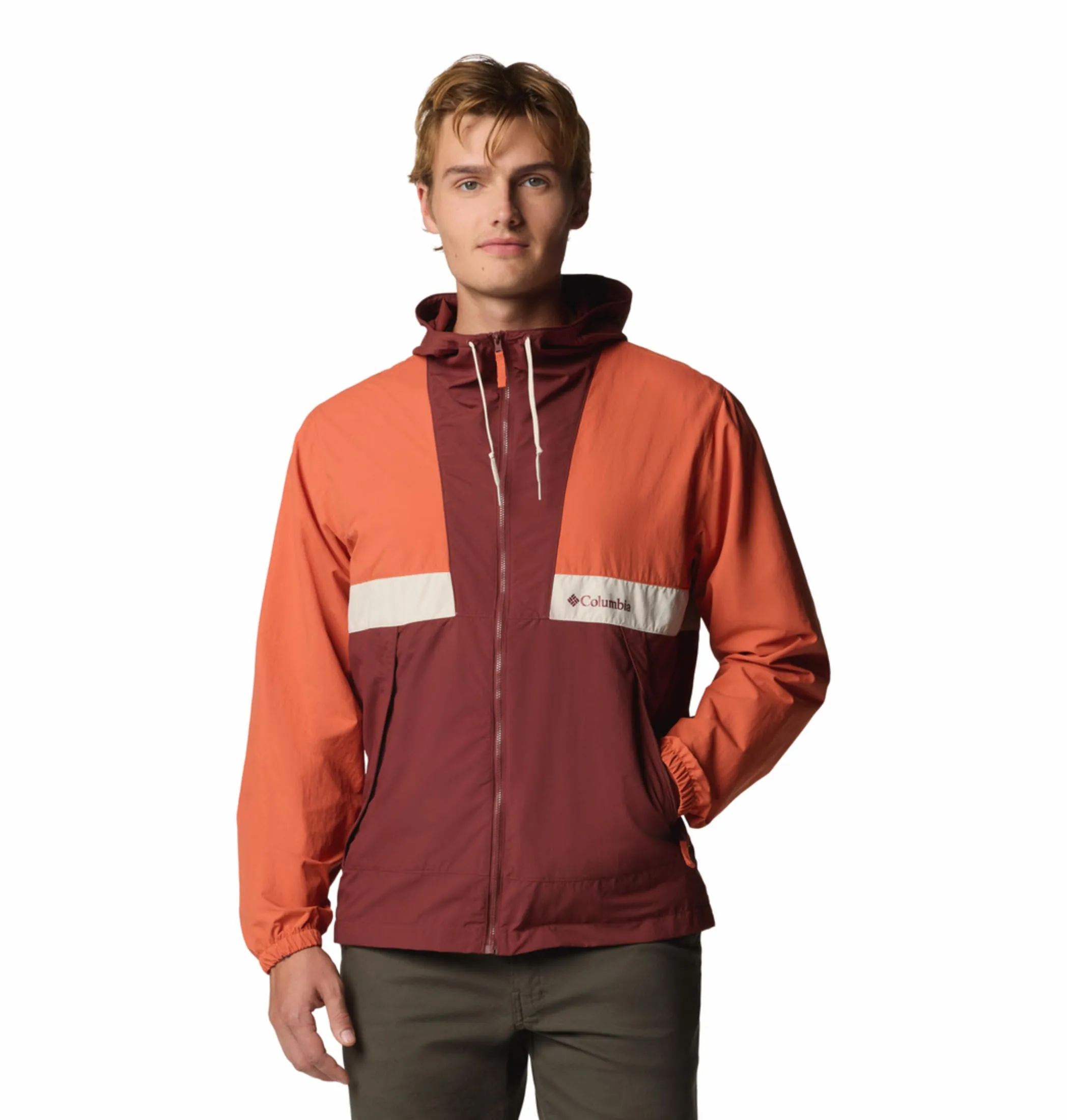 Columbia Mens Maroon Omni-Shield Spire Valley Hooded Wind and Water Resistant Jacket