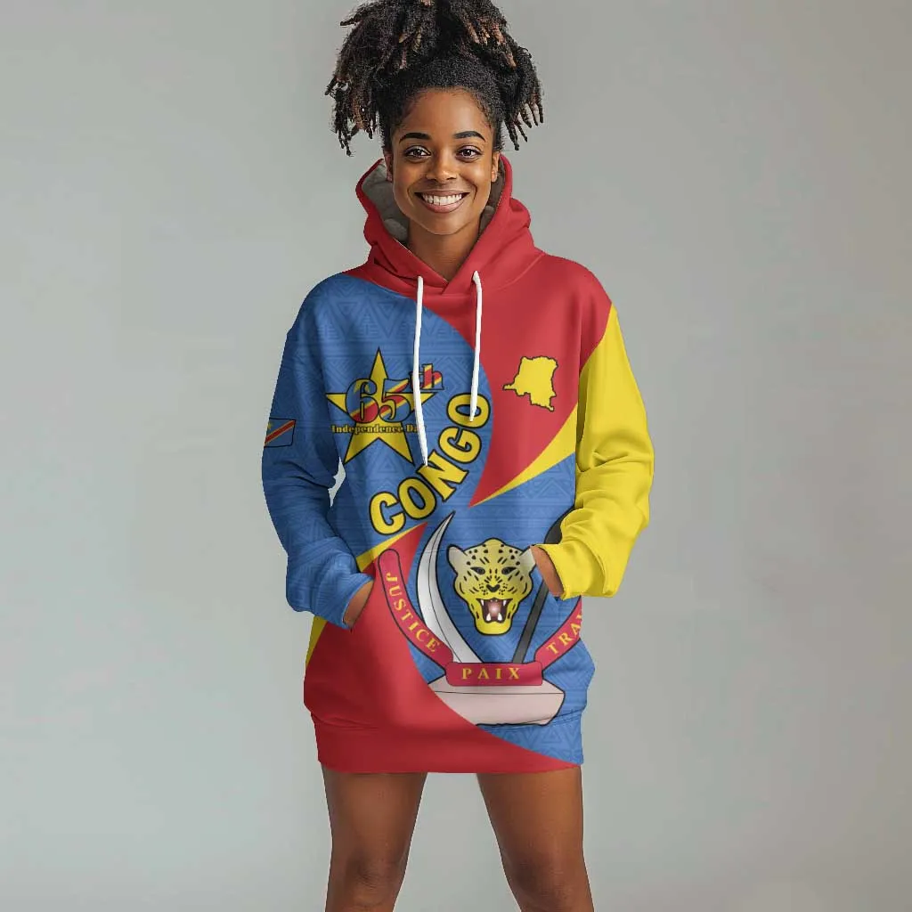 Congo-Kinshasa Independence Day Hoodie Dress Coat Of Arms - African Pattern LT15