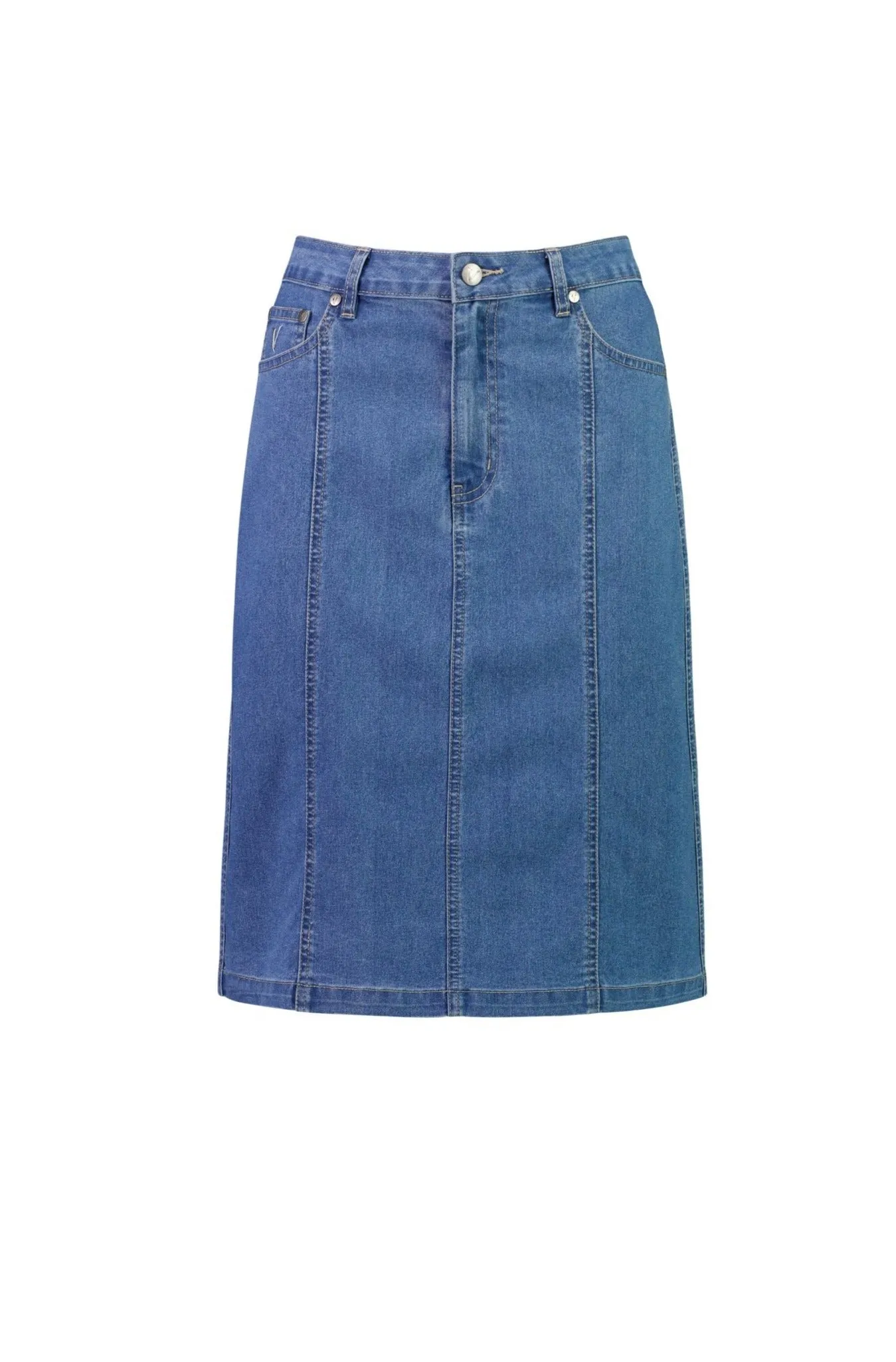 Contrast Stitch Denim Skirt - Light Denim