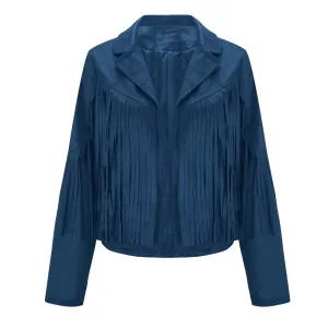 Cowgirl Western Fringe Blue Leather Jacket for Women LBJ305