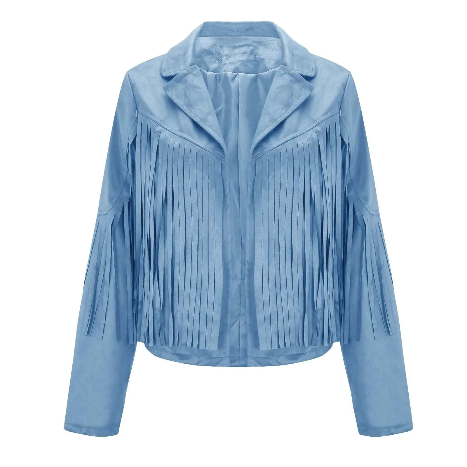 Cowgirl Western Fringe Light Blue Leather Jacket for Women LBJ304