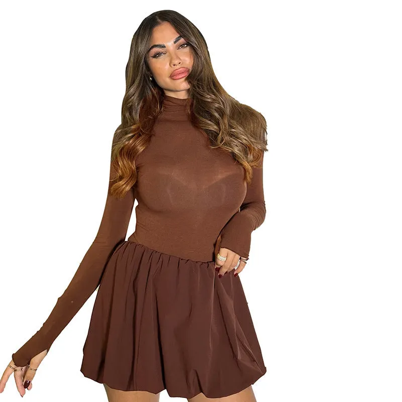 Cozy  Autumn &amp; Winter High Collar Long Sleeve Mini Dress for Effortless Chic