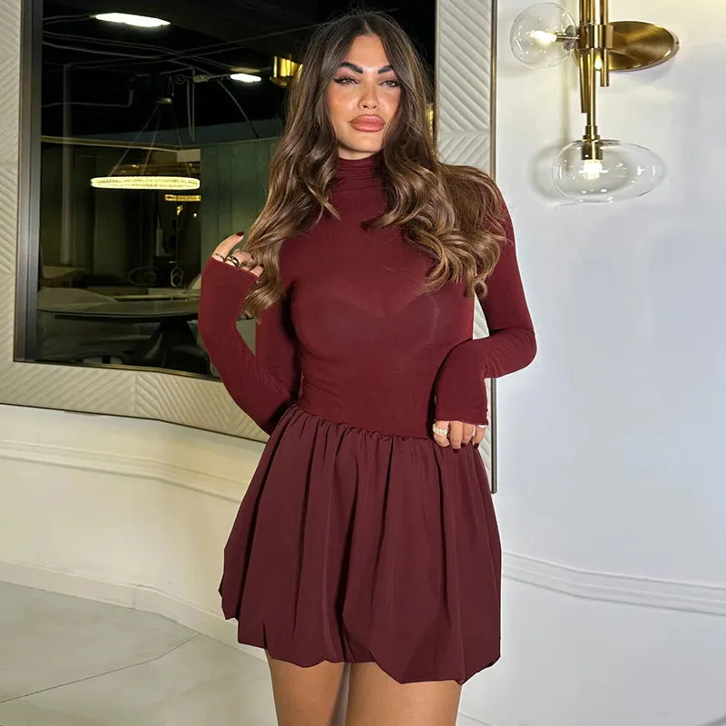 Cozy  Autumn &amp; Winter High Collar Long Sleeve Mini Dress for Effortless Chic