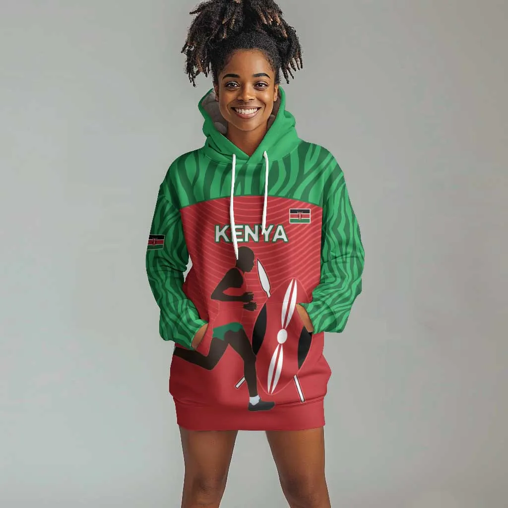 Custom Afro Athletics Kenya Hoodie Dress Kenyan Runner - Maasai Shield LT15