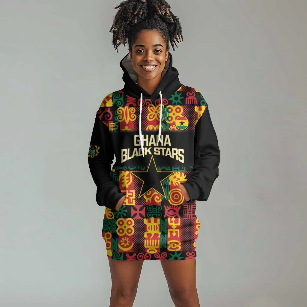 Custom Ghana Black Stars Hoodie Dress Adinkra Pattern - Football Style LT14