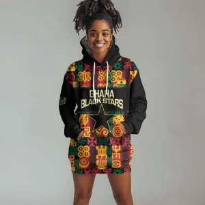 Custom Ghana Black Stars Hoodie Dress Adinkra Pattern - Football Style LT14