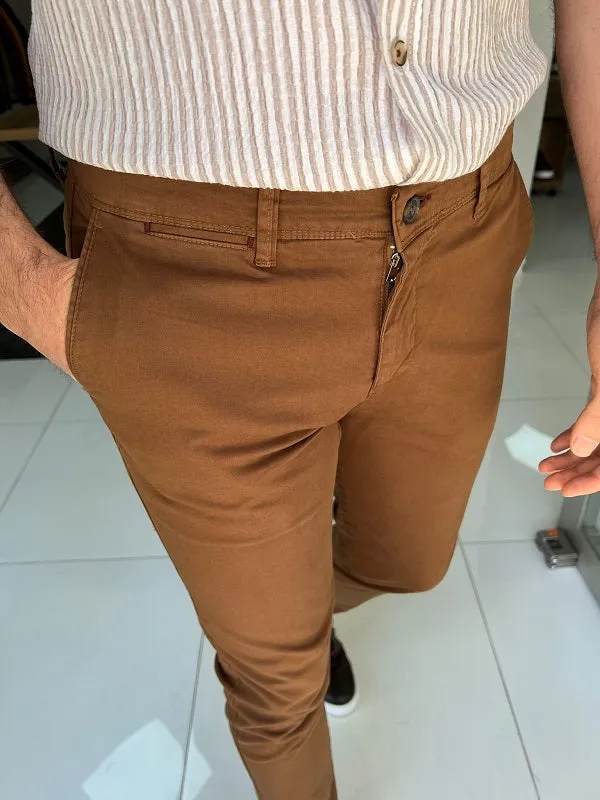 Danville Camel Slim Fit Cotton Pants - The Perfect Blend of Comfort and Style