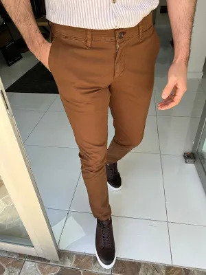 Danville Camel Slim Fit Cotton Pants - The Perfect Blend of Comfort and Style