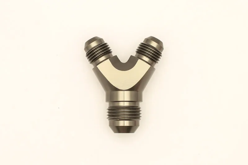DeatschWerks 6AN Male Flare   6AN Male Flare to 8AN Male Flare Y Block Fitting