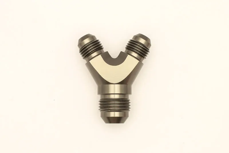 DeatschWerks 6AN Male Flare   6AN Male Flare to 8AN Male Flare Y Block Fitting