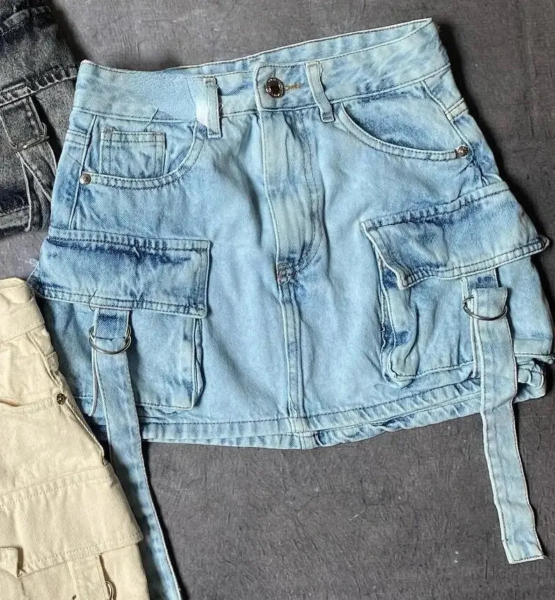 Demin Cargo Mini Skirt