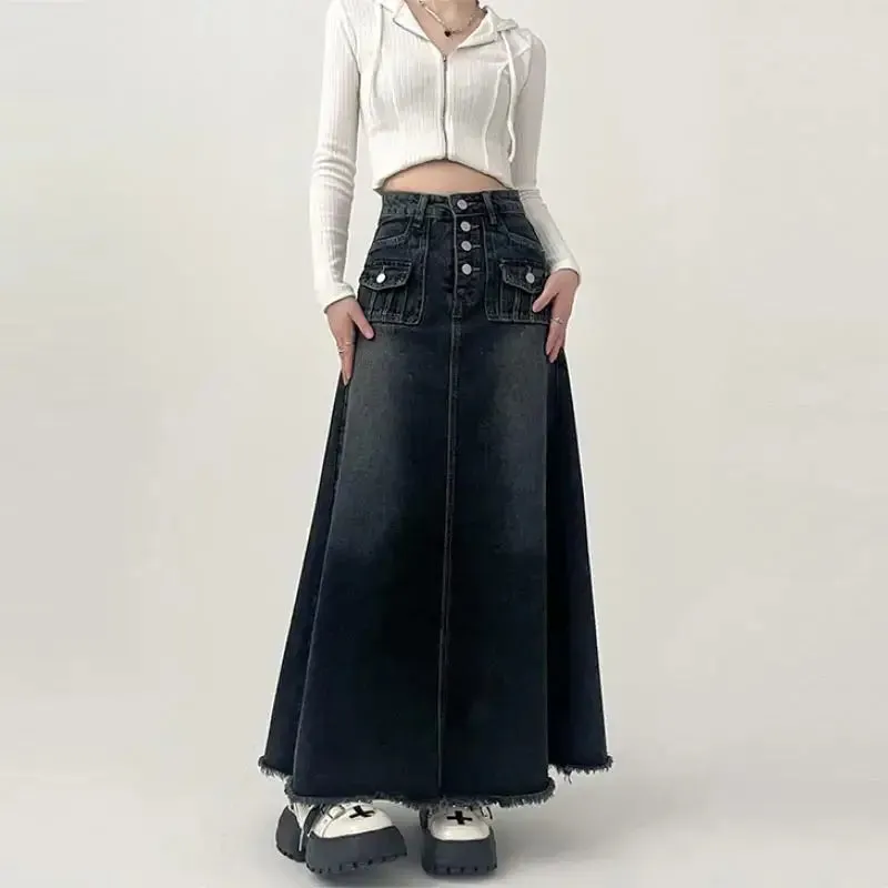Denim Cargo Maxi Skirt