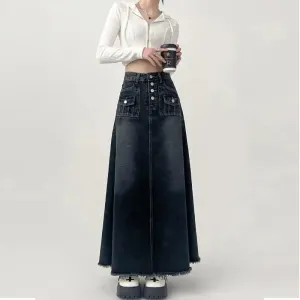 Denim Cargo Maxi Skirt