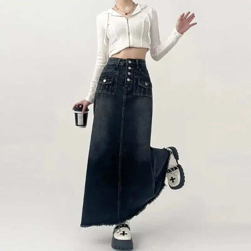 Denim Cargo Maxi Skirt