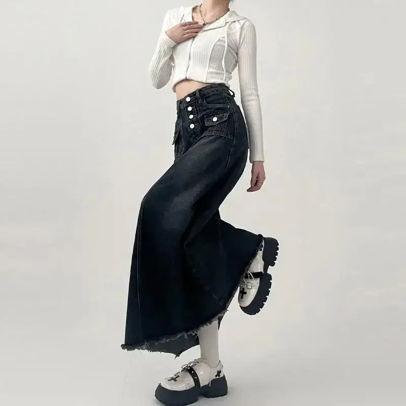 Denim Cargo Maxi Skirt