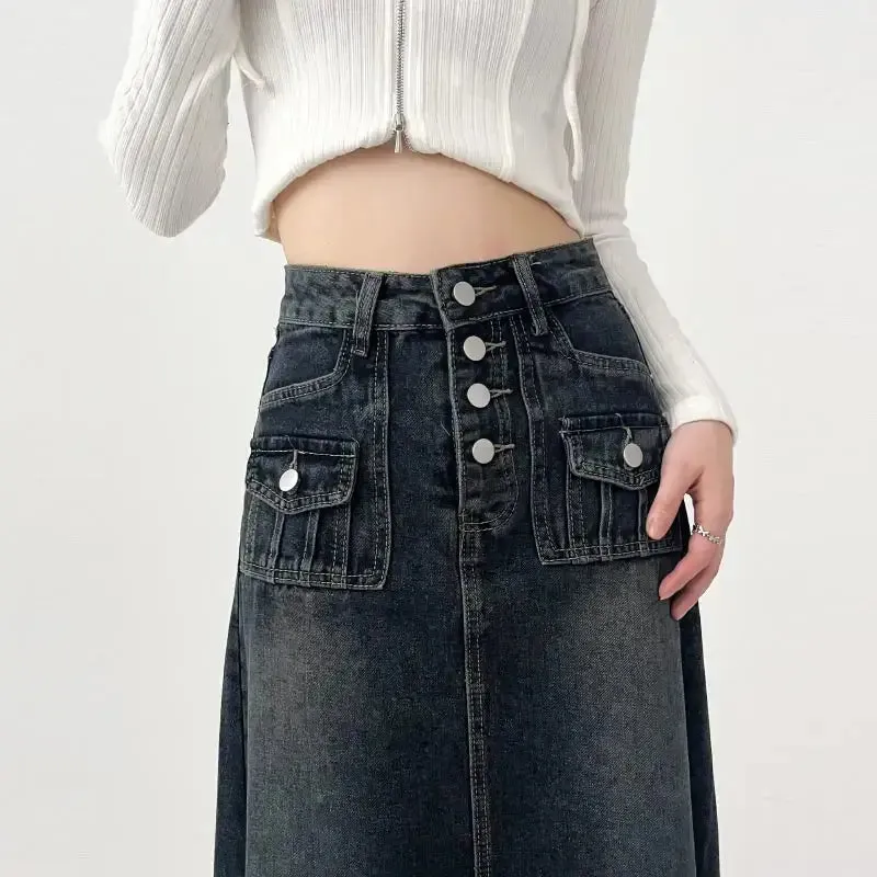 Denim Cargo Maxi Skirt