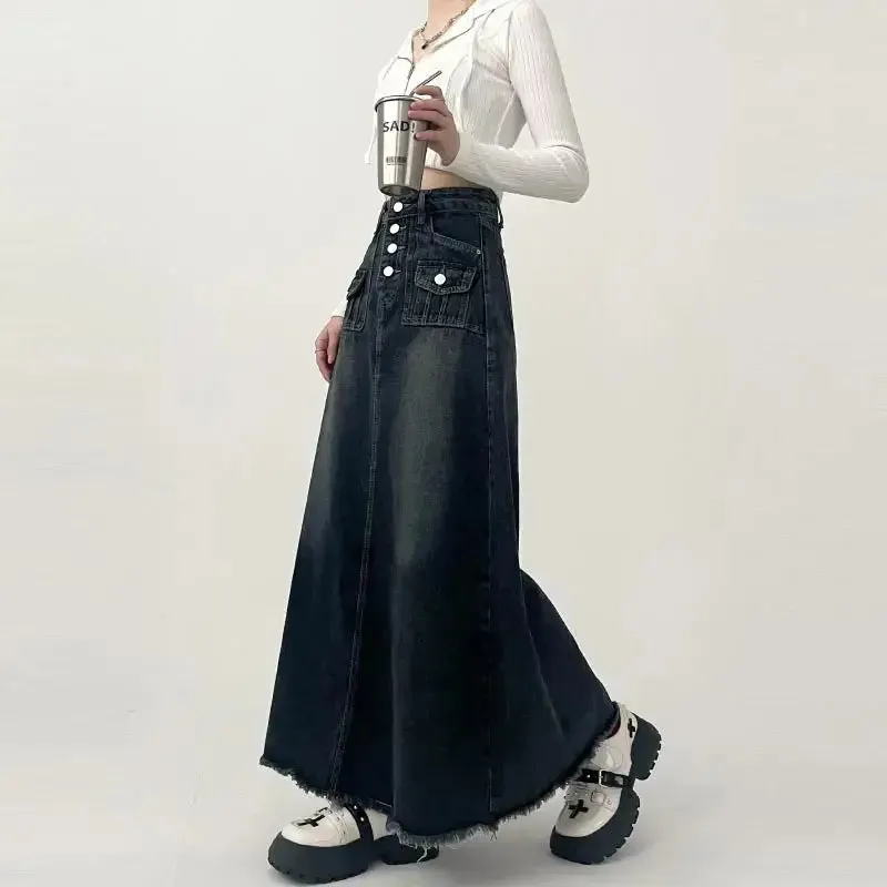 Denim Cargo Maxi Skirt