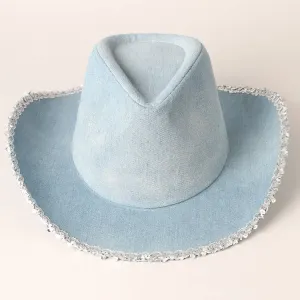 Denim Cowboy Hat with Sequins in the Edge