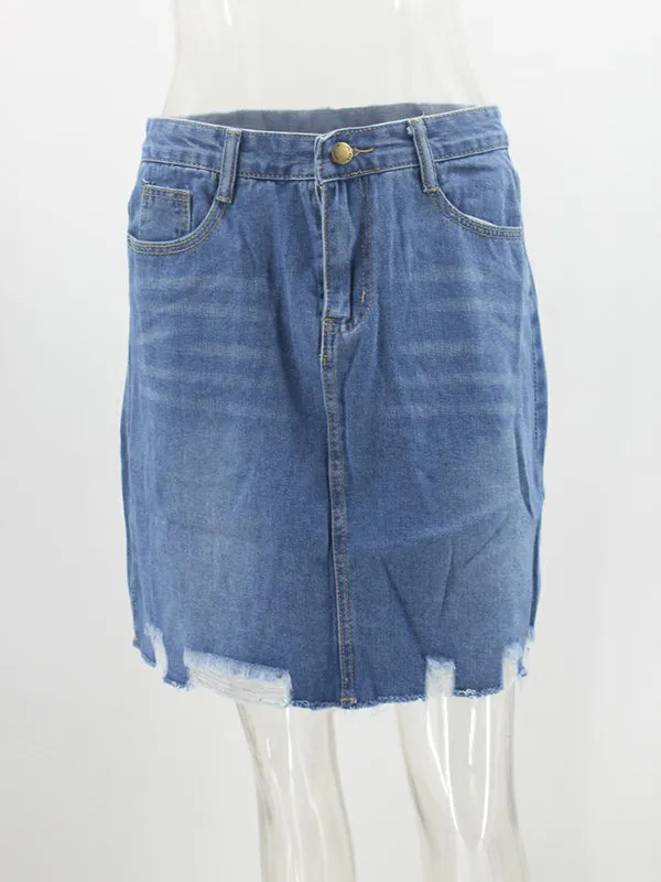 Denim Fringed Short Skirts Bottoms