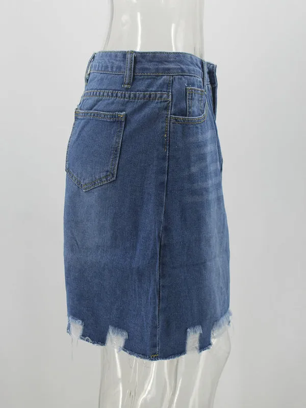 Denim Fringed Short Skirts Bottoms