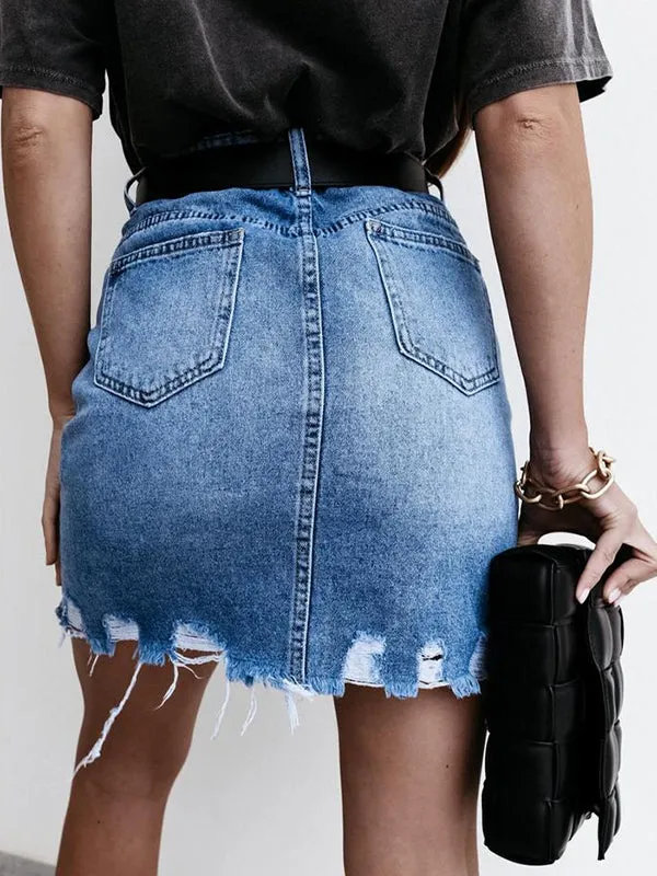 Denim Fringed Short Skirts Bottoms
