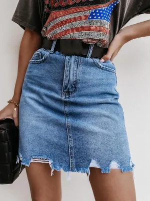 Denim Fringed Short Skirts Bottoms