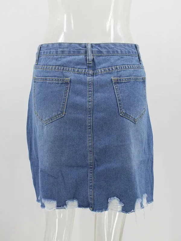 Denim Fringed Short Skirts Bottoms