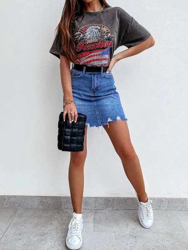 Denim Fringed Short Skirts Bottoms