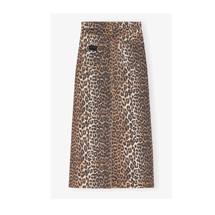 DENIM MAXI SPLIT SKIRT | LEOPARD