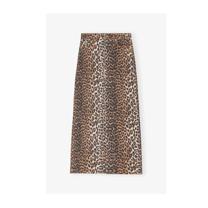 DENIM MAXI SPLIT SKIRT | LEOPARD