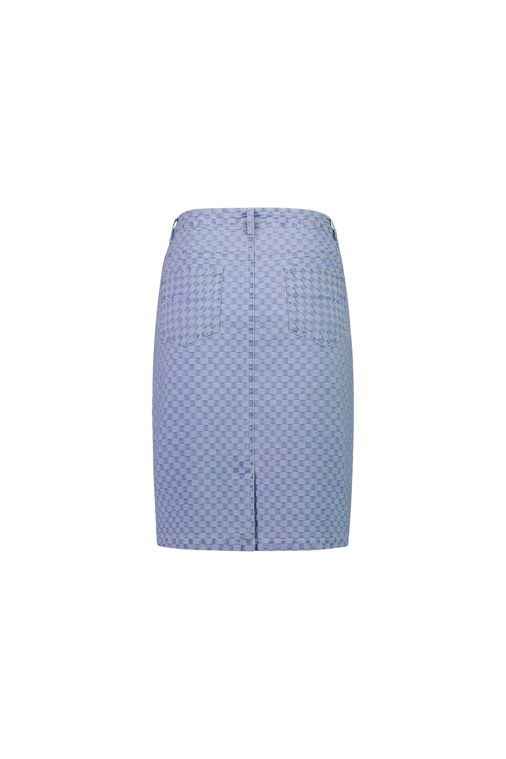 Denim Skirt with Back Vent - Denim Check