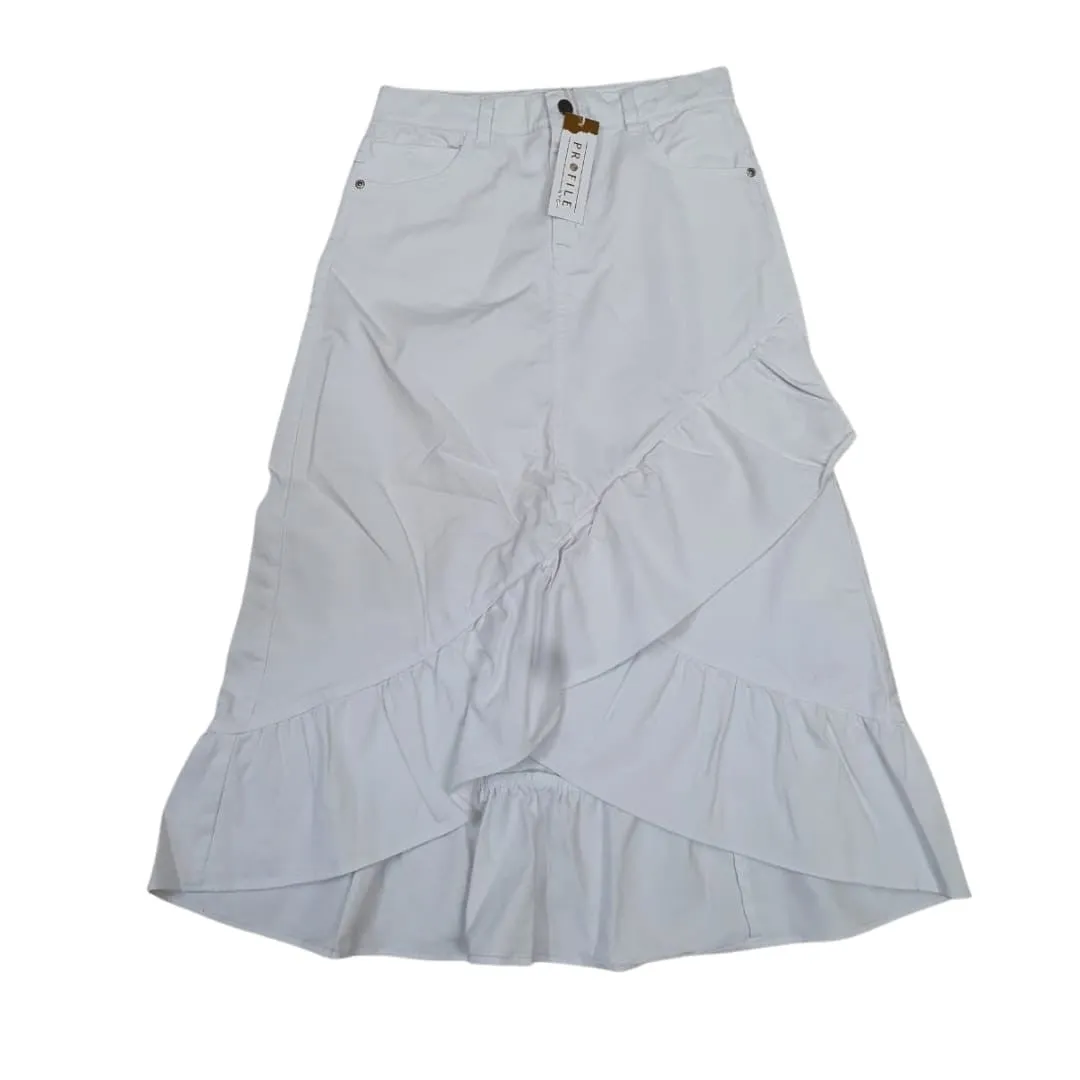 DENIM SKIRT WITH RUFFLE DETAIL