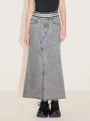 Denim Skirt With Stripe Waistline