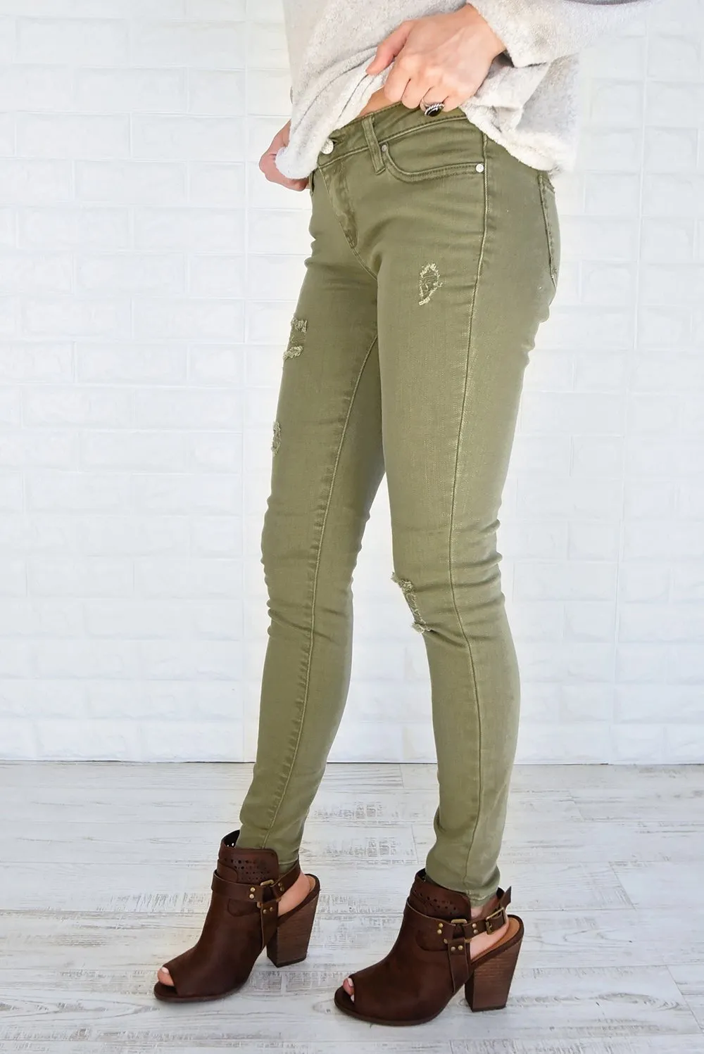 Distressed Olive Calypso Pants