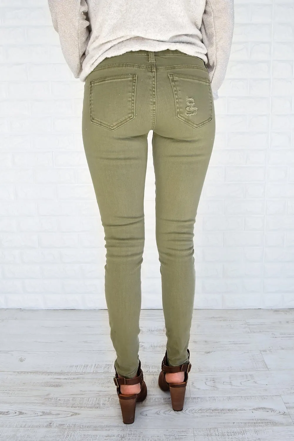 Distressed Olive Calypso Pants