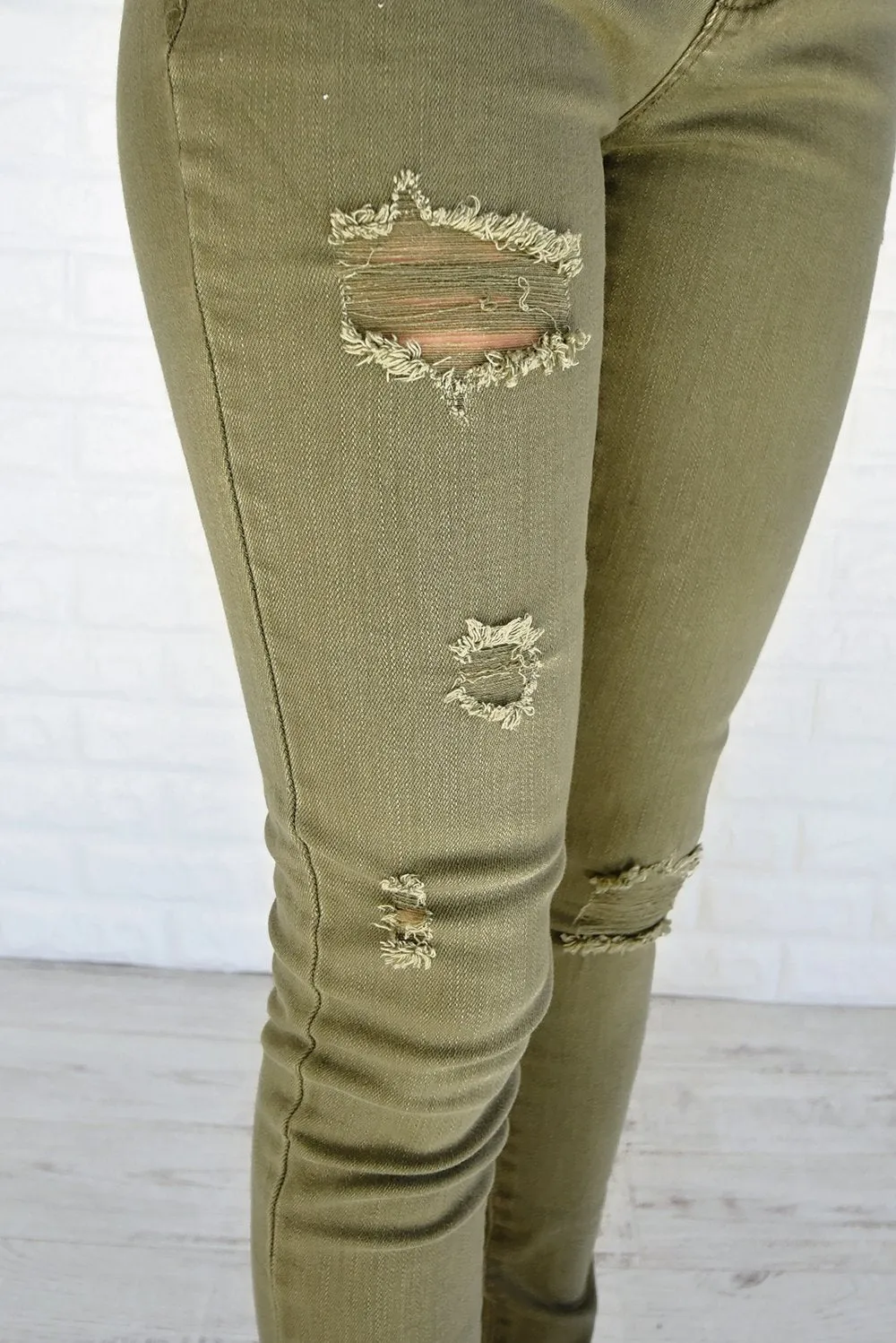 Distressed Olive Calypso Pants