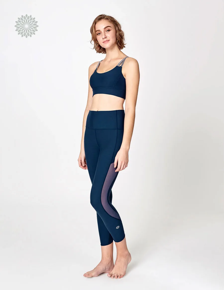 easyoga LA-VEDA Groovin' Mesh Cropped Tights - B08 Ink Blue