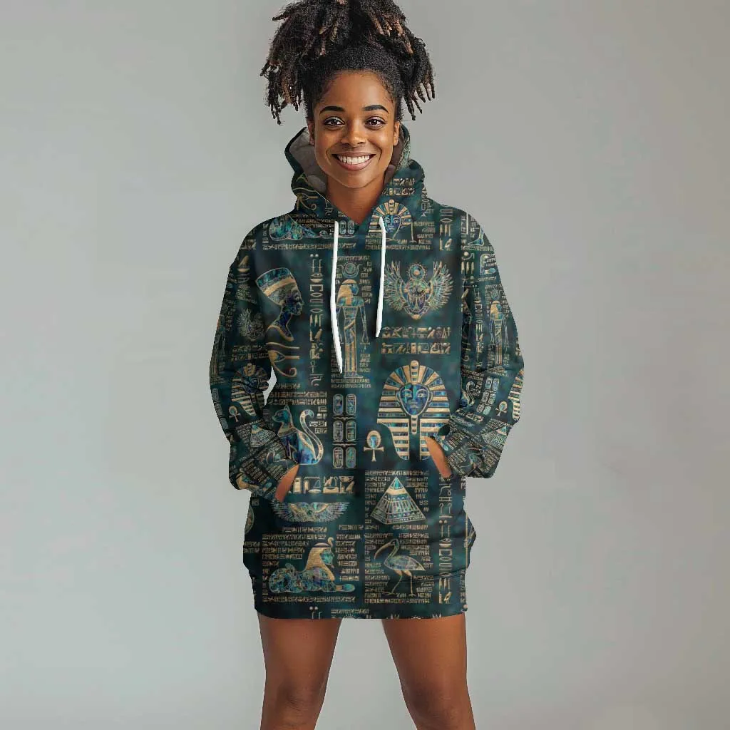Egyptian Hieroglyphs And Deities Hoodie Dress DT02