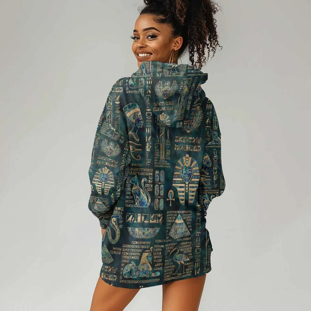 Egyptian Hieroglyphs And Deities Hoodie Dress DT02