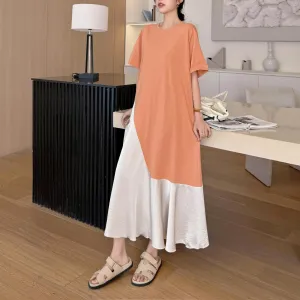 Elegant Faux Two-Piece Look T-Shirt Dress Made of Luxurious Silk