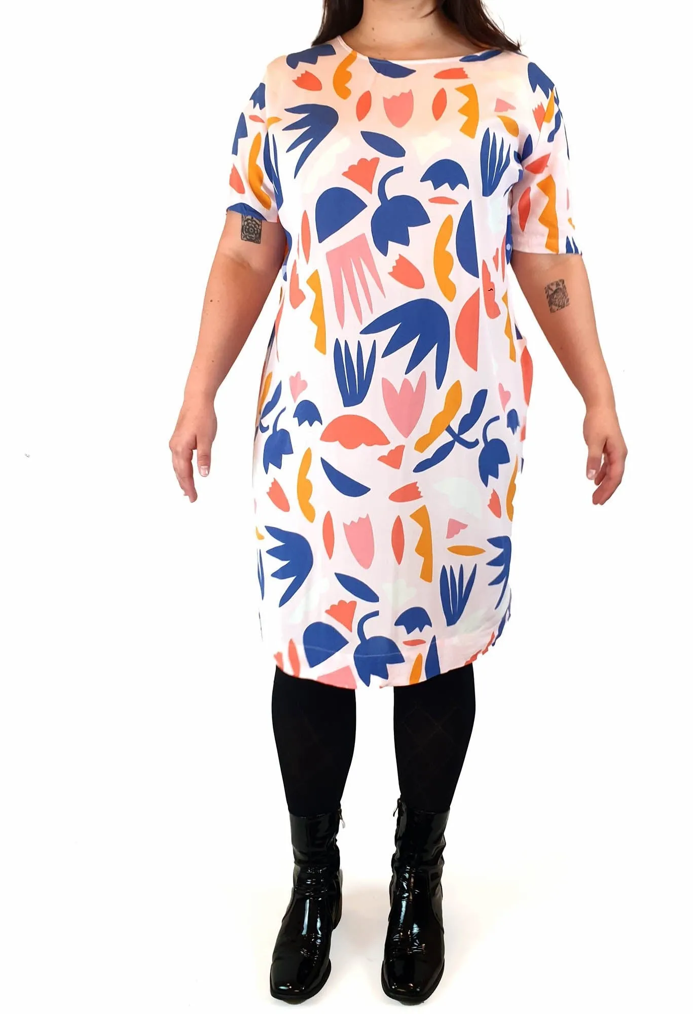 Elm pink-based fun shape print dress size 14